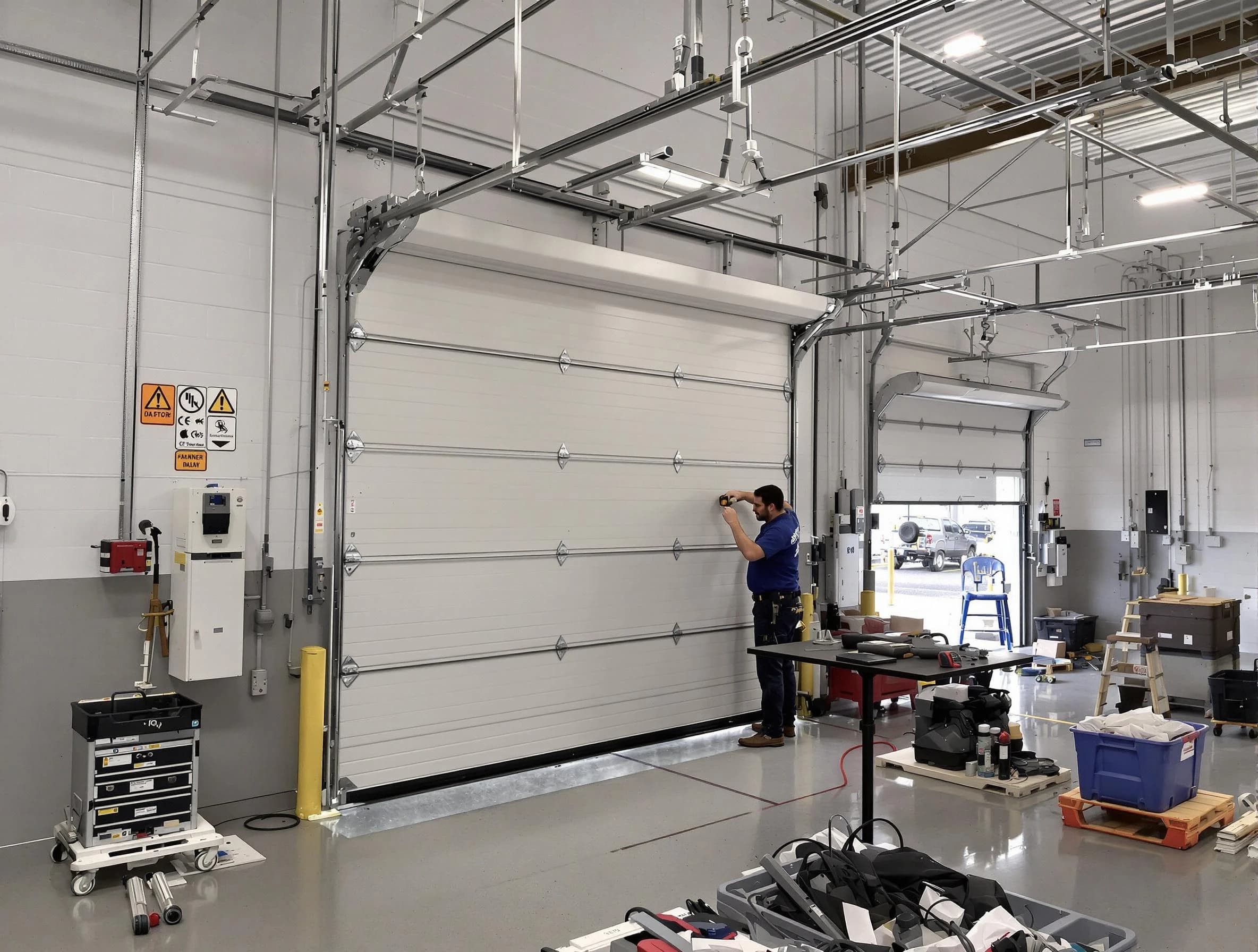 Commercial garage door repair being performed by Palmetto Garage Door Repair expert in Palmetto