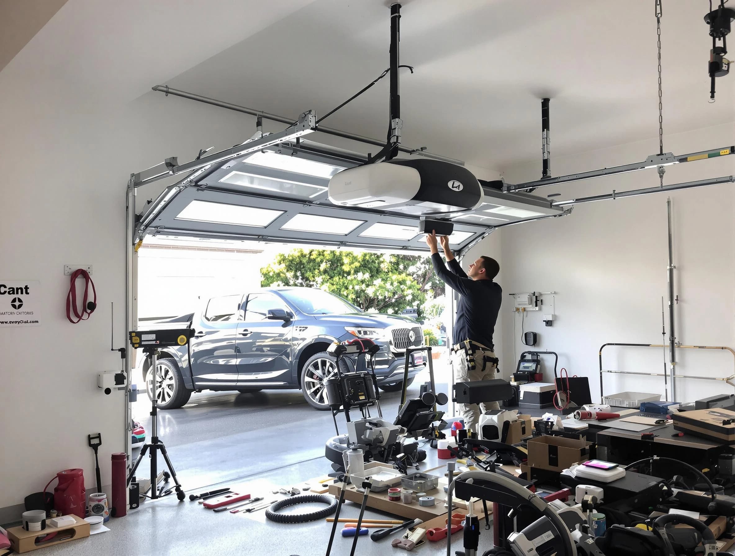 Palmetto Garage Door Repair specialist installing smart garage door opener system in Palmetto home