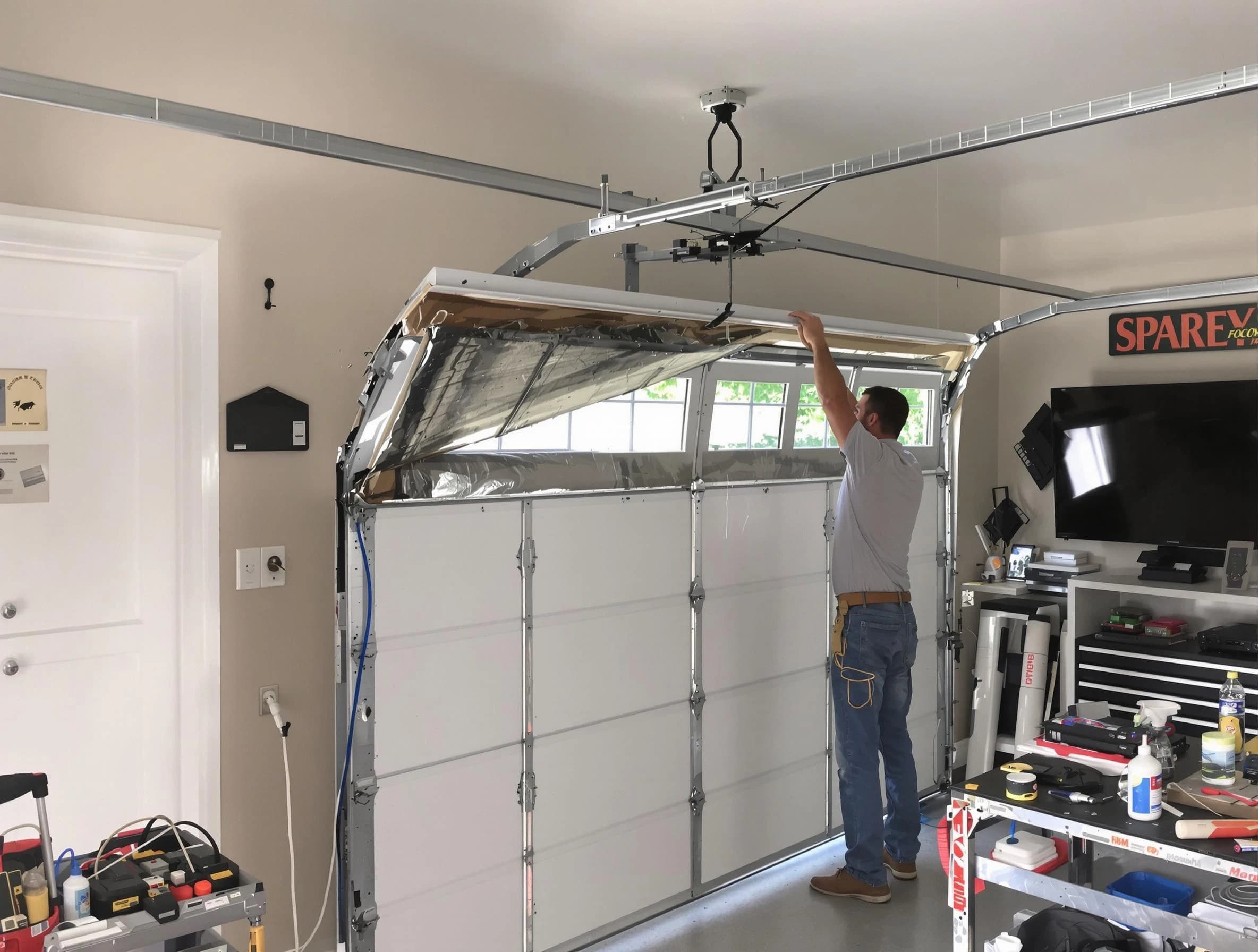 Garage door section replacement by Palmetto Garage Door Repair in Palmetto