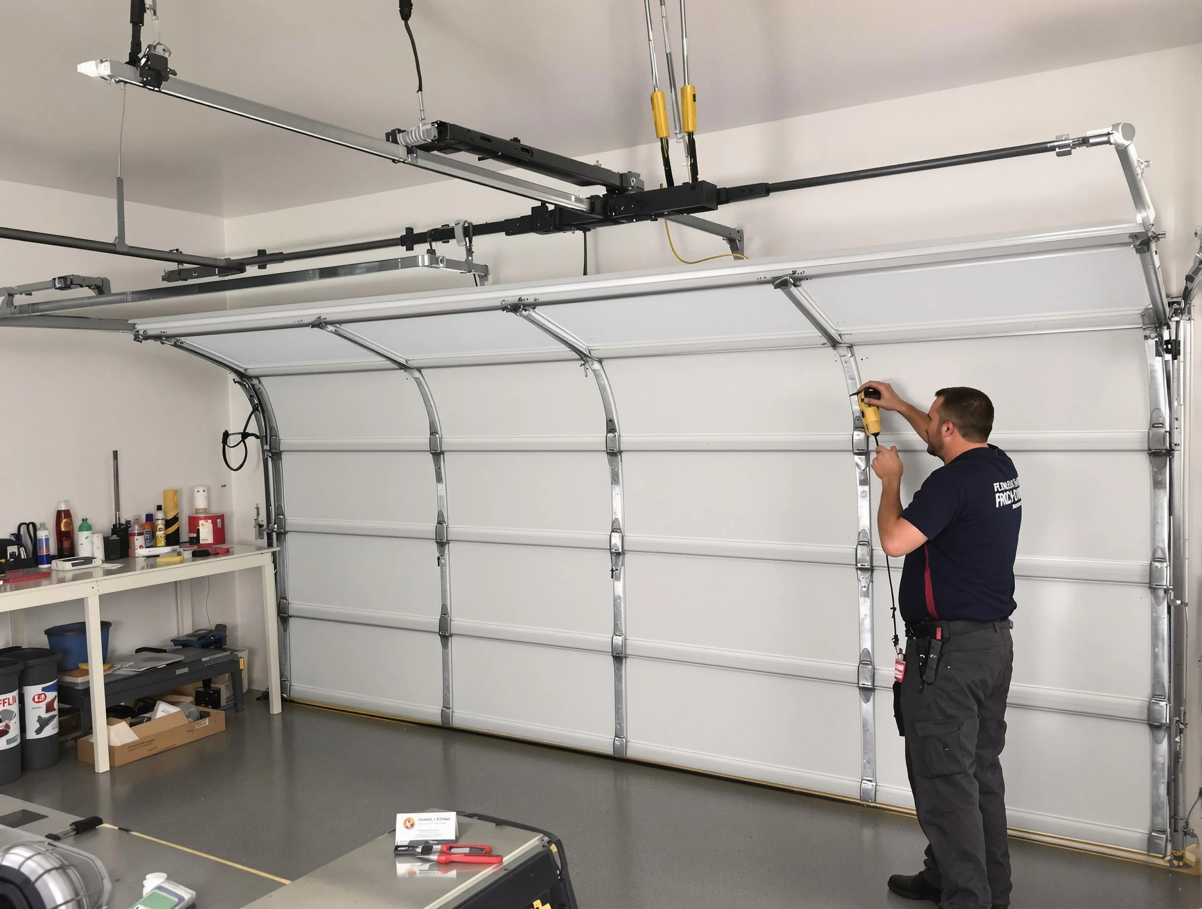 Palmetto Garage Door Repair certified technician performing overhead door system repair in Palmetto